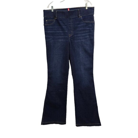 Spanx Wide Leg Pull On Women Jeans Size 1X Tall Blue Distressed Cotton - Picture 6 of 15